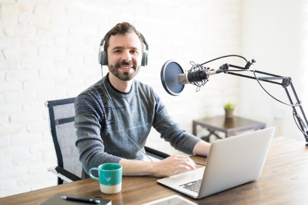 Freelance podcaster at home studio