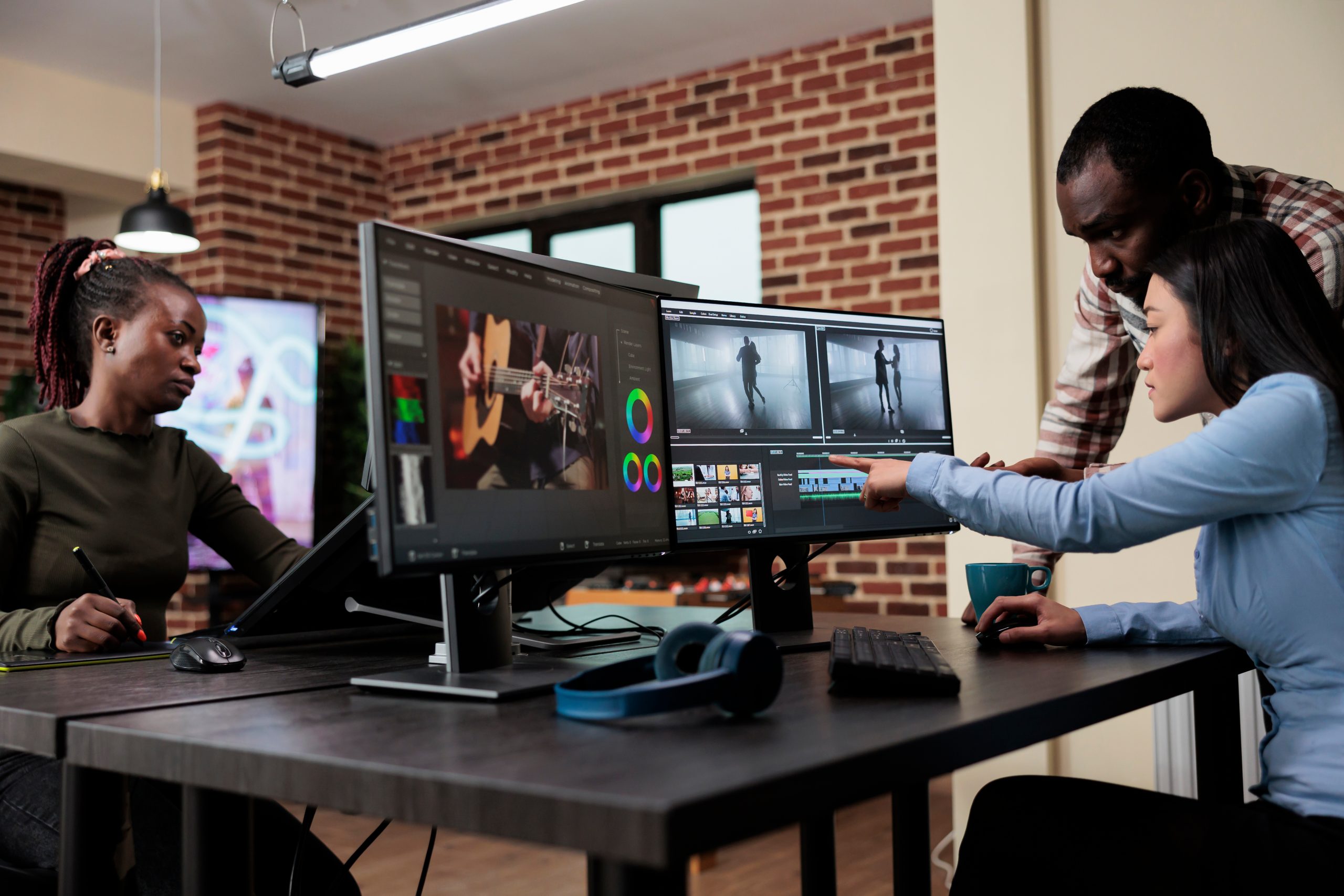 Group of people working on a digital media design